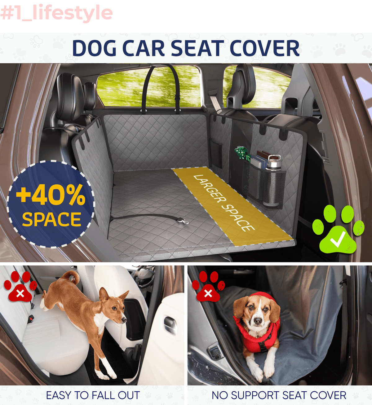 Large Seat Guard Waterproof Back Seat Extended Cover With Mesh Window Storage Pockets