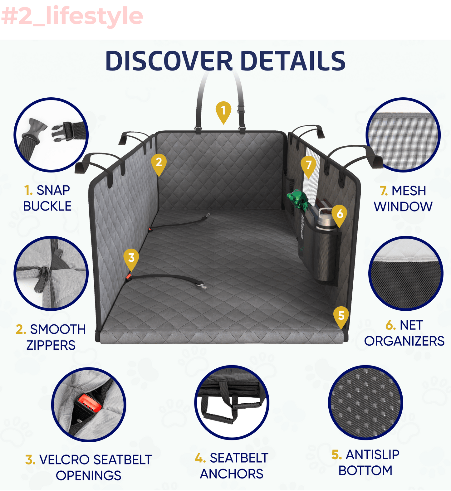 Large Seat Guard Waterproof Back Seat Extended Cover With Mesh Window Storage Pockets