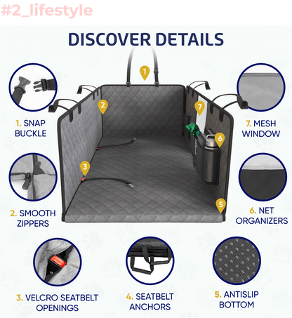 Large Seat Guard Waterproof Back Seat Extended Cover With Mesh Window Storage Pockets