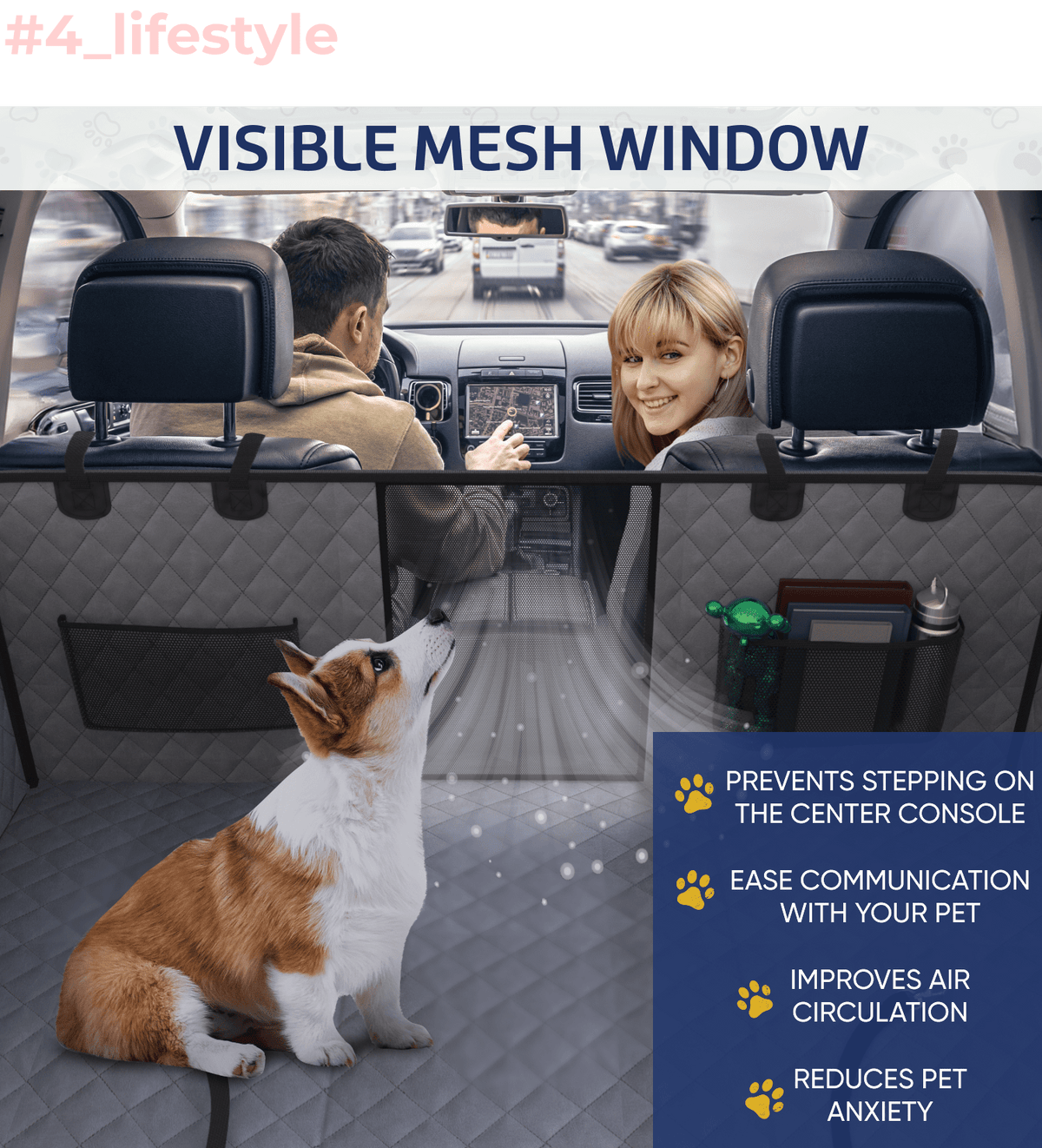 Large Seat Guard Waterproof Back Seat Extended Cover With Mesh Window Storage Pockets