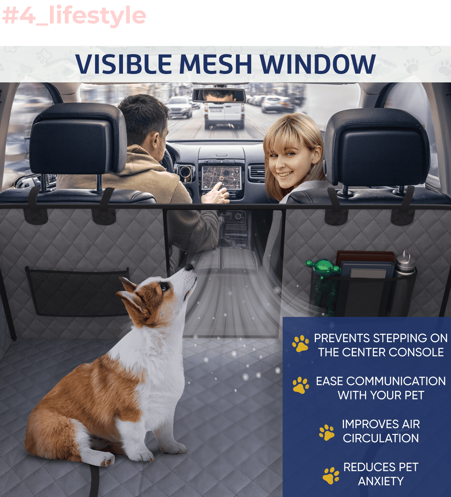 Large Seat Guard Waterproof Back Seat Extended Cover With Mesh Window Storage Pockets