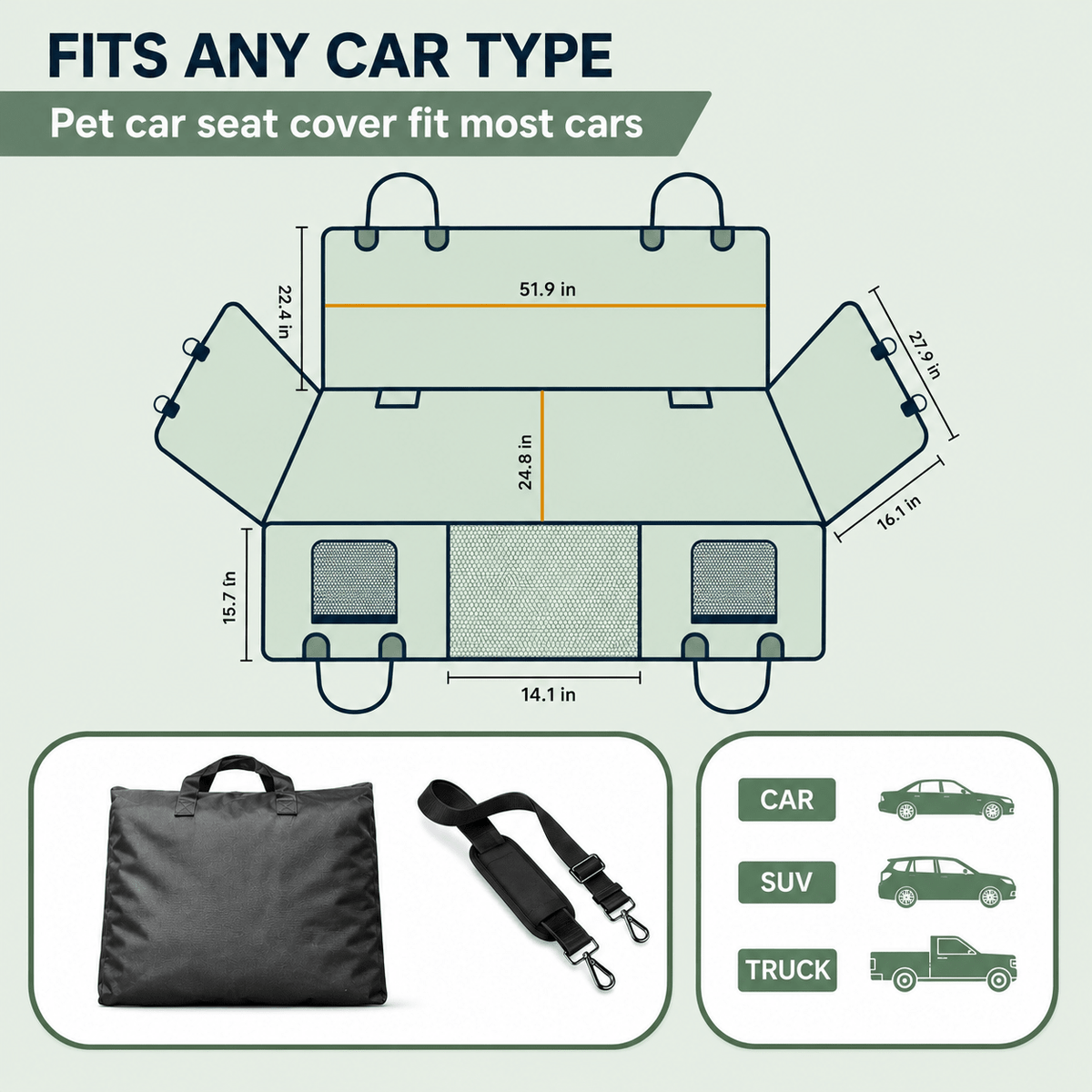 Large Seat Guard Waterproof Back Seat Extended Cover With Mesh Window Storage Pockets